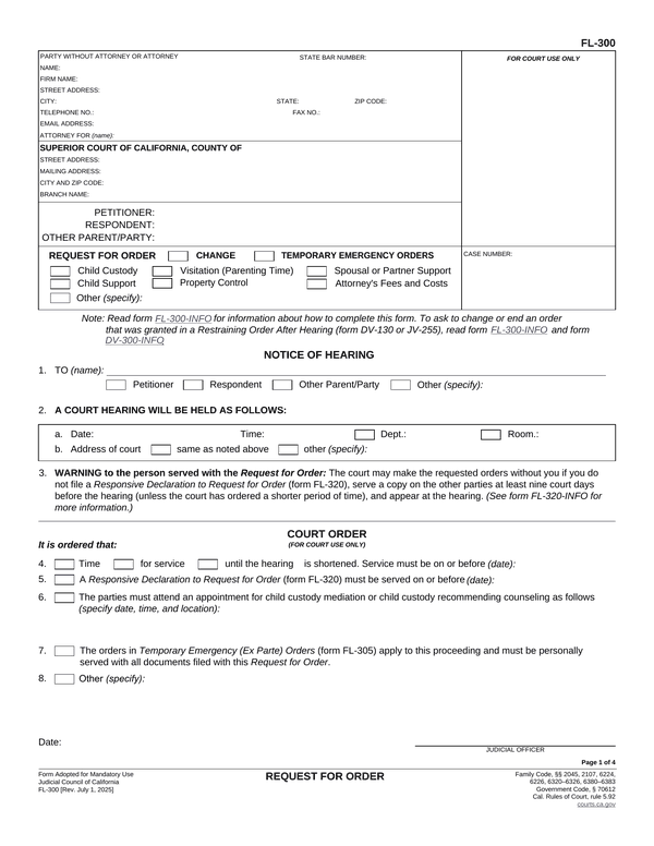 Preview of the official Form FL-300 PDF, page 1