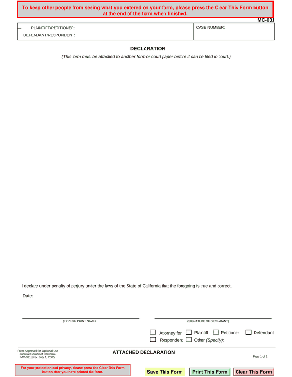 Preview of the official Form MC-031 PDF, page 1