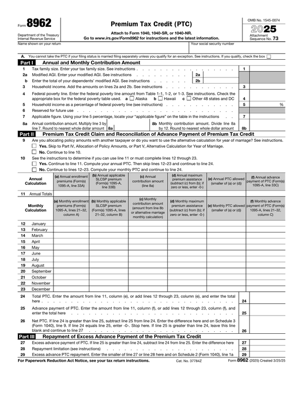Preview of the official Form 8962 PDF, page 1