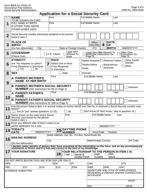 Preview of the official Form SS-5 PDF, page 5
